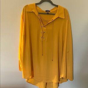 Jones New York Mustard Lace-Up Blouse